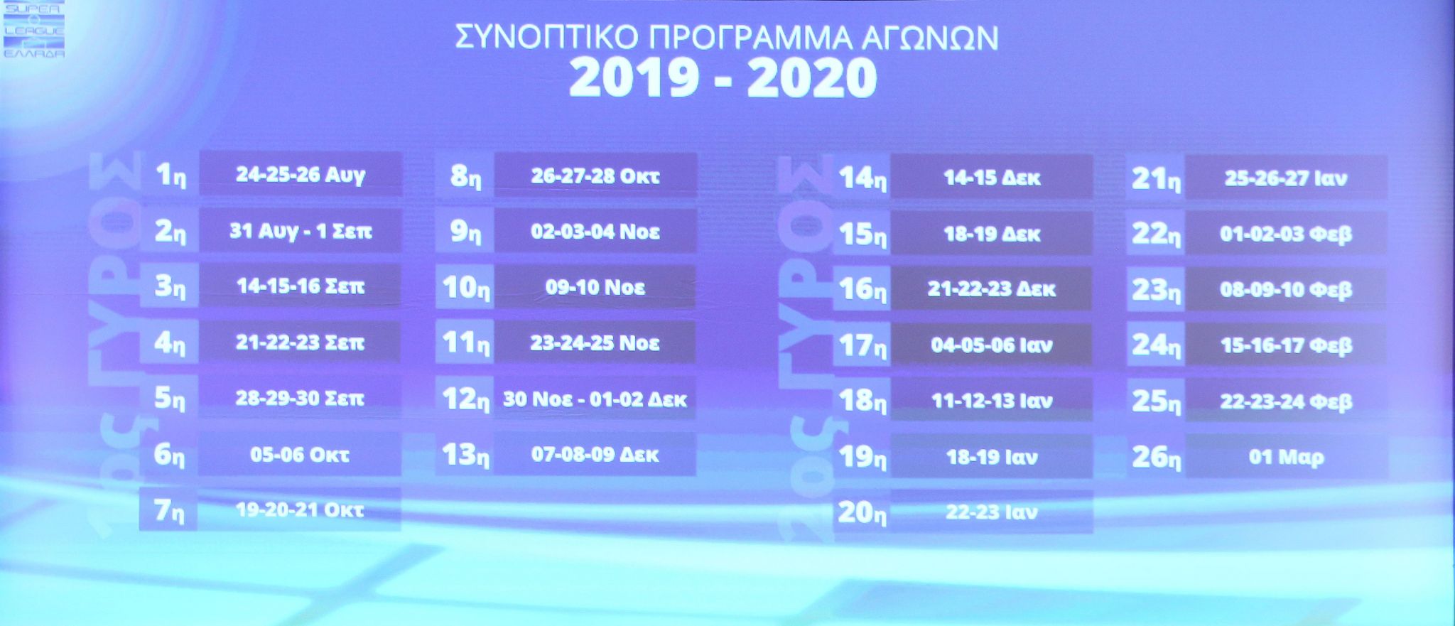 Το πρόγραμμα της ομάδας μας στο πρωτάθλημα