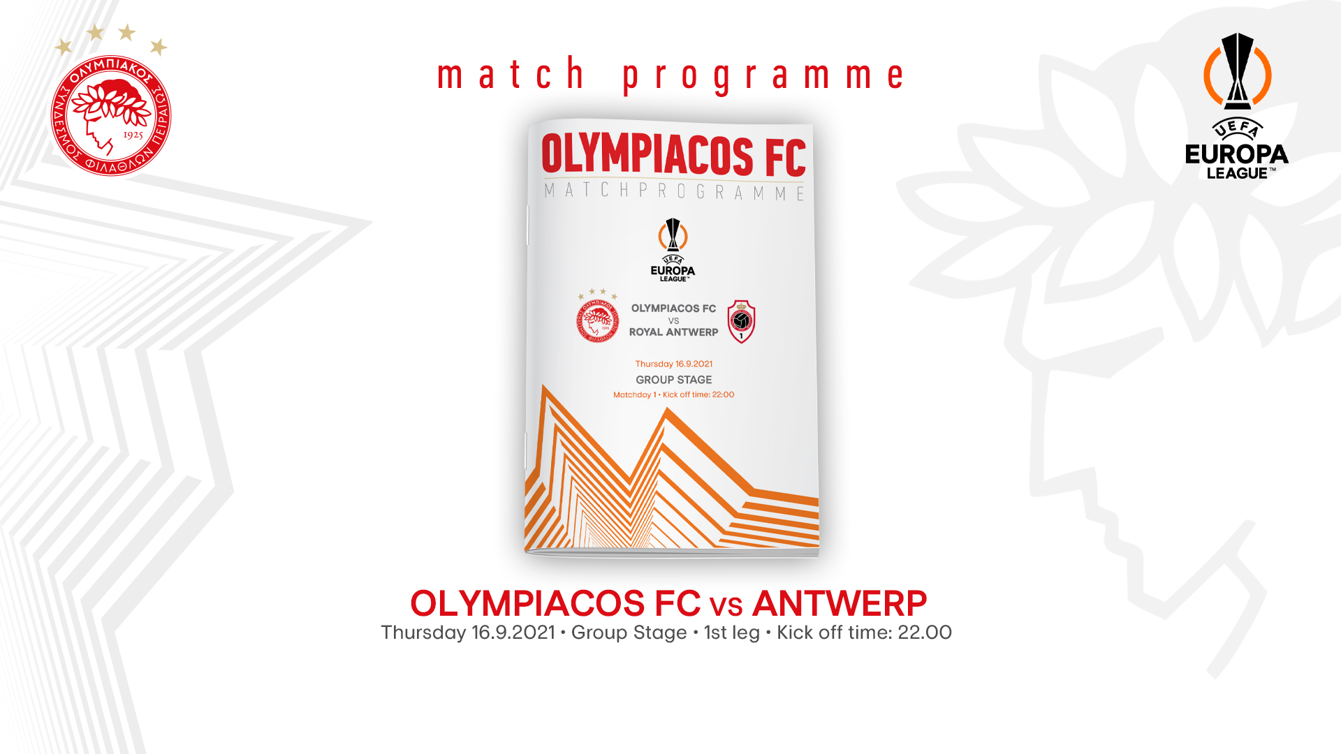 Match Programme Ολυμπιακός-Αντβέρπ