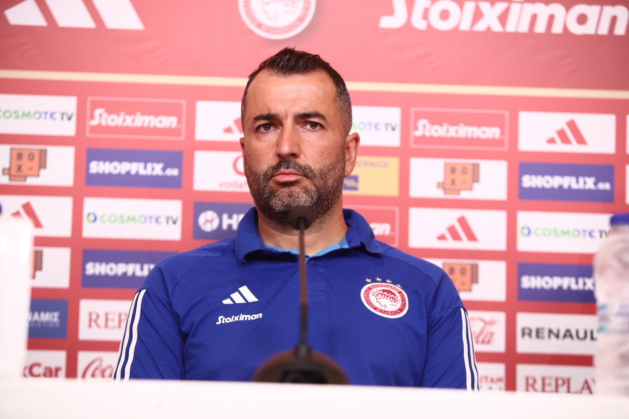 The press conference ahead of the match Olympiacos–Genk