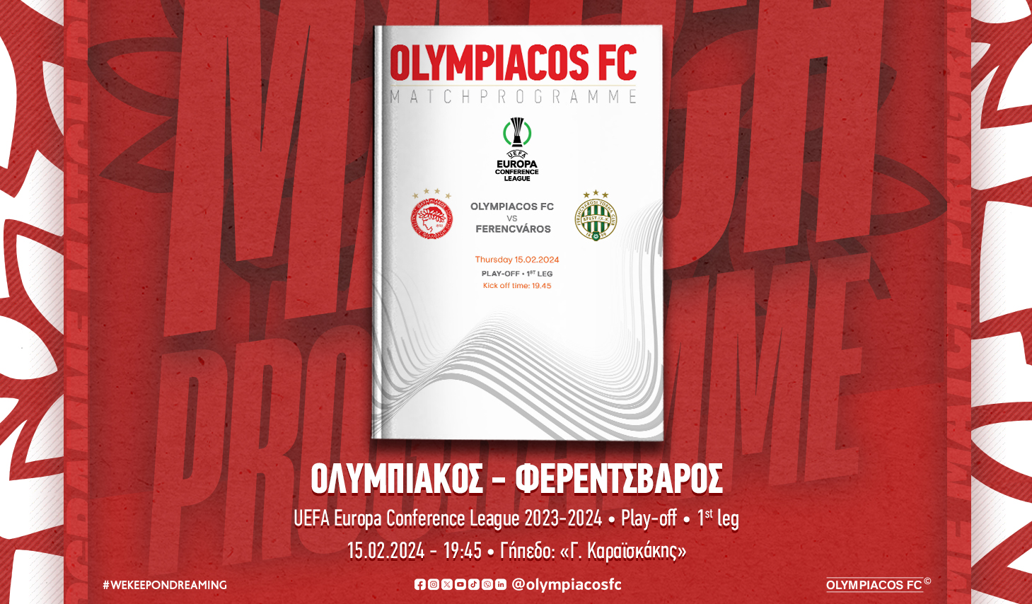 Match Programme Ολυμπιακός – Ferencváros Play Off UEFA Conference League