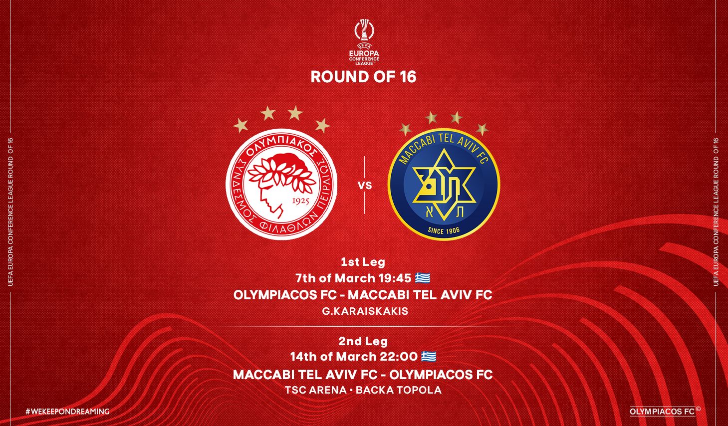 Απέναντι στη Μακάμπι Τελ Αβίβ ο Ολυμπιακός, στους «16» του UEFA Conference League