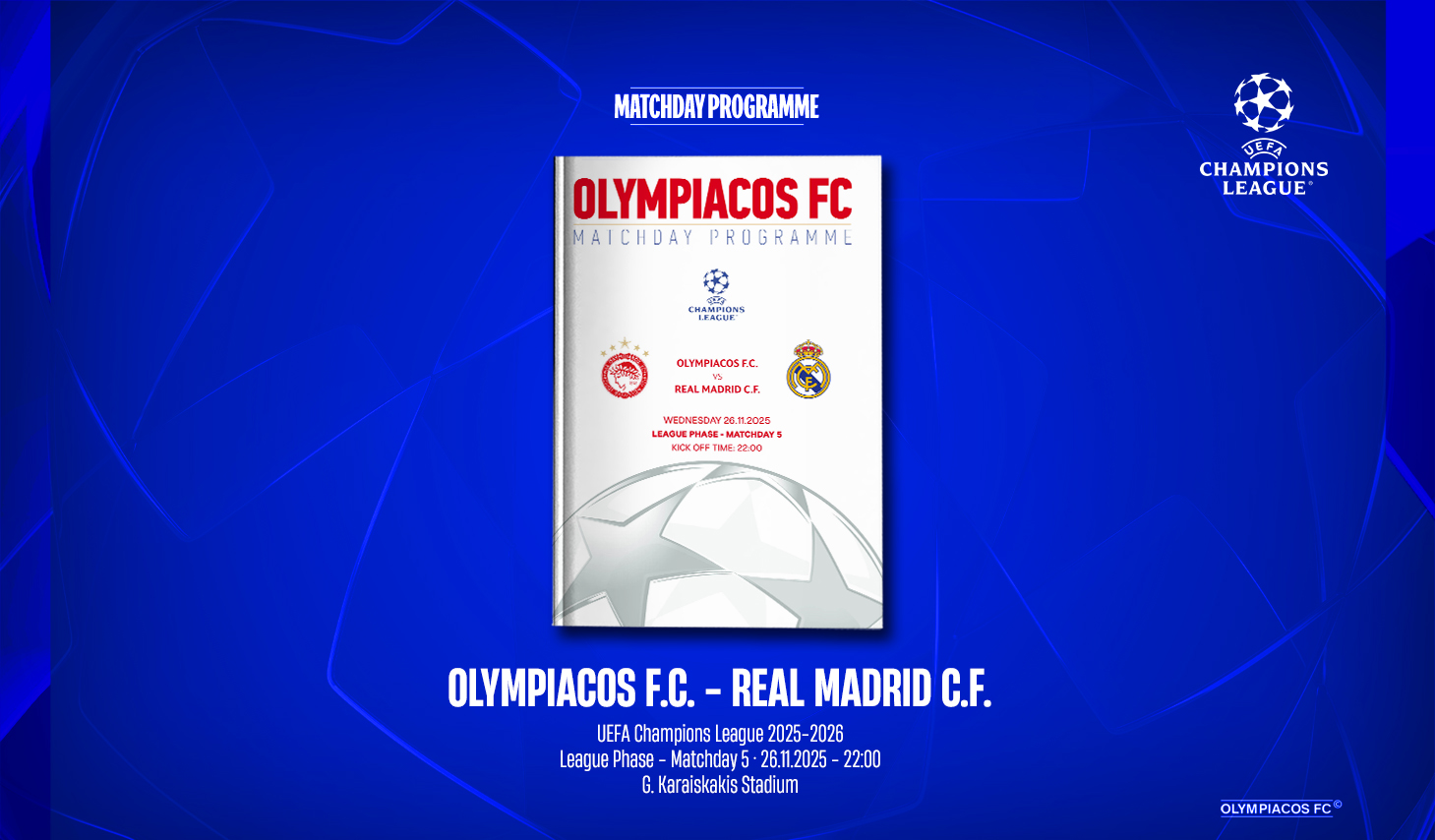 Το Matchday Programme του αγώνα Ολυμπιακός – Real Madrid